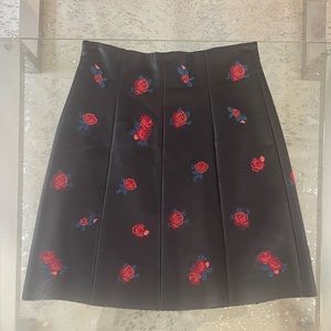 Club Monaco Faux Leather Embroidered A-Line Mini Skirt